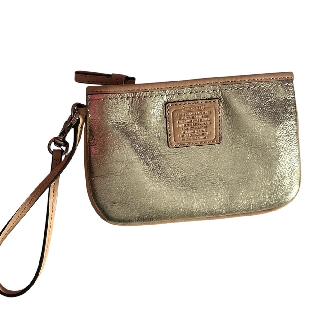COACH Gold Metallic Wristlet with Tan Trim - Picture 2 of 6